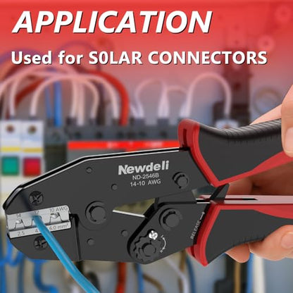 Newdeli Wire Crimping Tool for Solar Connectors - AWG 14 12 10 MC4 Crimping Tool Ratchet Wire Crimper for MC4 Connector Ratcheting Crimping Plier Crimp Tool - style: ND-2546B for solar connectors