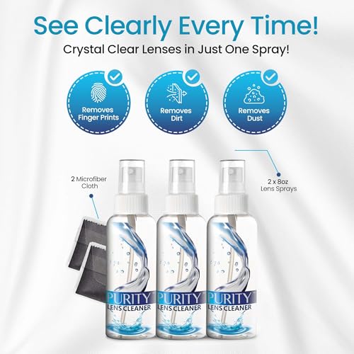 Purity Eyeglass Lens Cleaner Kit - 3 x 2oz Travel Size Lens Cleaner Spray - style: 5 Piece Set - 3 (2oz Lens Spray) + 2 (Microfiber Cloth)