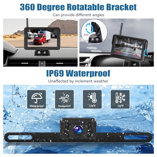 Wireless Backup Camera for Cars with 5 Inch Monitor Digital Signal Stable Reverse Camera Night Vision for Truck/Car/Pickup/SUV/ IP69 Waterproof - color: 5 Inch