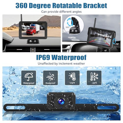 Wireless Backup Camera for Cars with 5 Inch Monitor Digital Signal Stable Reverse Camera Night Vision for Truck/Car/Pickup/SUV/ IP69 Waterproof - color: 5 Inch