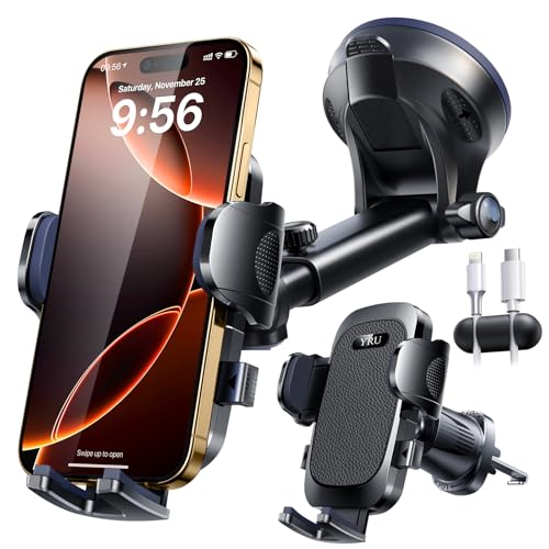 YRU True Military-Grade 360°Rotation Suction 2026 Ultimate Car Phone Holder - color: Matt Black