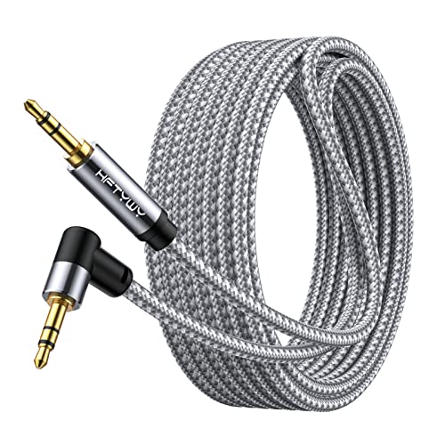 90-Degree Right Angle Aux Cord 30ft, 3.5mm Audio Cable Nylon Braided, Hi-Fi Stereo Sound for Car Stereo, Headphones, Speakers, Desktop Gaming - No Bulk, No Strain - size: 30ft