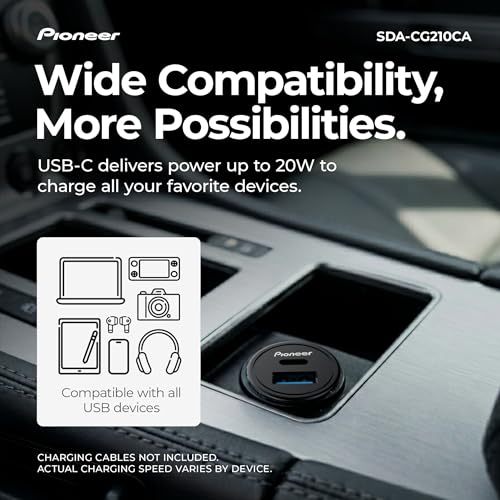 Pioneer 20W Dual Port USB-C Car Charger with USB-C Power Delivery