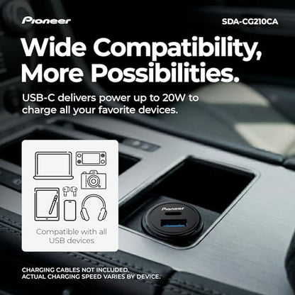 Pioneer 20W Dual Port USB-C Car Charger with USB-C Power Delivery