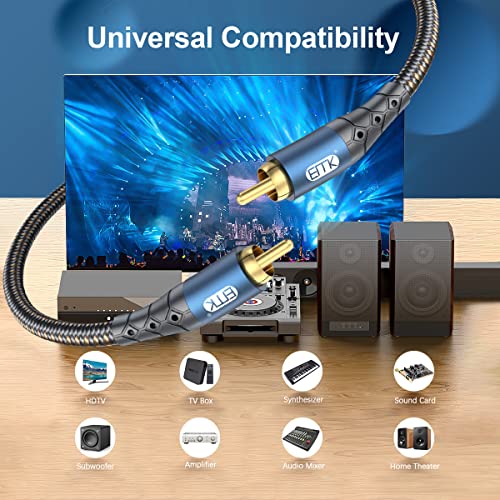 EMK Subwoofer Cable RCA to RCA Audio Cable 24K Gold-Plated Nylon Braided Double Shielded Digital Analogue Supports Amplifiers,Home Theater,Hi-Fi Systems,Subwoofer(15ft/5m) - size: 15ft/5m, style: RCA to RCA