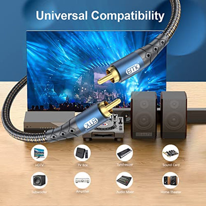 EMK Subwoofer Cable RCA to RCA Audio Cable 24K Gold-Plated Nylon Braided Double Shielded Digital Analogue Supports Amplifiers,Home Theater,Hi-Fi Systems,Subwoofer(15ft/5m) - size: 15ft/5m, style: RCA to RCA