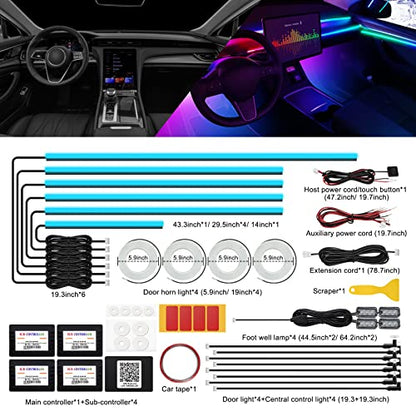 Acrylic Interior Car LED Strip Light with Wireless APP, RGB 22 in 1 with 175 inches 593 LEDs Fiber Optic Ambient Lighting Kits, 16 Million Colors Sound Active Function Car Neon Lights - size: RGB Kit - 22 in 1
