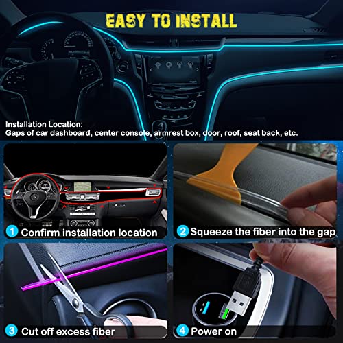 Jushope Interior Car LED Strip Lights, RGB USB Car Ambient Lighting with Wireless APP & Remote Control, Car Accessories Fiber Optifc Lights Sync to Music (2 LED/157 inches) - size: 2 LED/157 inches