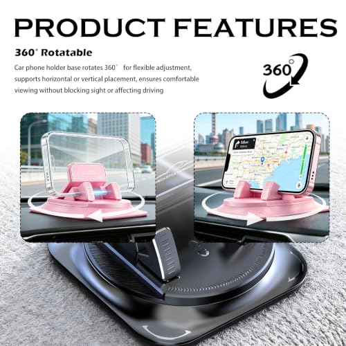 Car Dashboard Phone Holder 360° Rotatable,Portable Anti-Slip Car Phone Holder Horizontal & Vertical Place,Strong Self-Adhesive Dashboard Cell Phones Holders Cars Accessories (Pink) - color: Square Surface/Pink