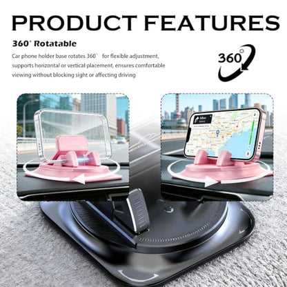 Car Dashboard Phone Holder 360° Rotatable,Portable Anti-Slip Car Phone Holder Horizontal & Vertical Place,Strong Self-Adhesive Dashboard Cell Phones Holders Cars Accessories (Pink) - color: Square Surface/Pink