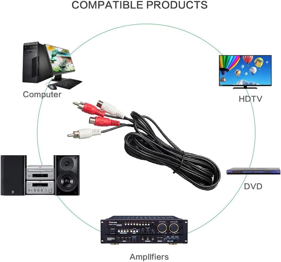 TENINYU 12 Feet AV Extension Cable RCA Stereo Audio Cable, 2RCA Male to 2RCA Female Audio Extension Cable Red/White Connectors 12FT - size: 12FT