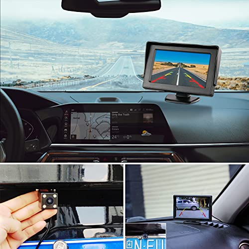Backup Camera with 5Inch Monitor, 170 Degree Wide View Angel Night Vision Waterproof Vehicle Reverse Rear View Camera System for Car Truck - size: 5''+ Camera