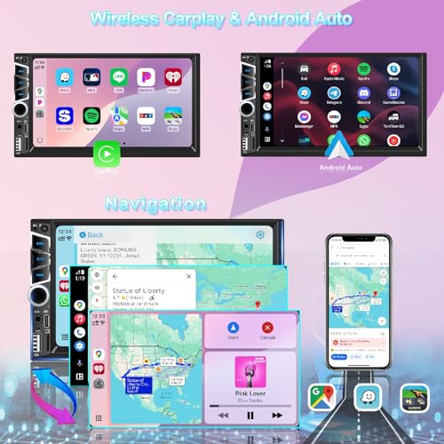 Wireless Apple Carplay 7 inch Double Din Car Stereo,Car Audio Receivers