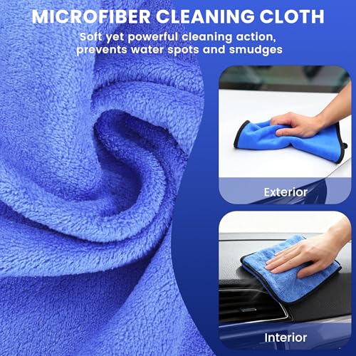 Car Wash Brush with Long Handle, 60'' Car Wash Mop, 7Pcs Chenille Microfiber Cars Washing Kit with Window Squeegee/Microfiber Towels /Wheel Brush for Cars RV Truck Boat Floor Window, Blue - color: Blue