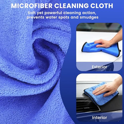 Car Wash Brush with Long Handle, 60'' Car Wash Mop, 7Pcs Chenille Microfiber Cars Washing Kit with Window Squeegee/Microfiber Towels /Wheel Brush for Cars RV Truck Boat Floor Window, Blue - color: Blue