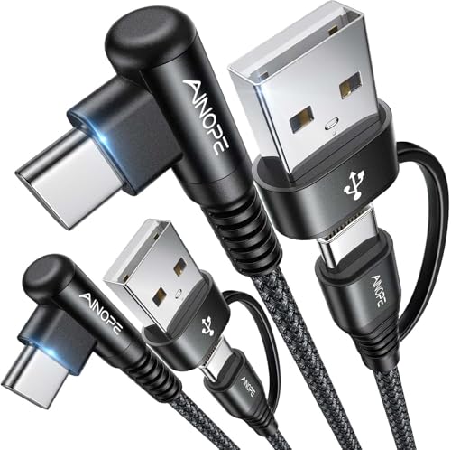 AINOPE USB C Cale for iPhone 16 Charger Cord,60W 4 in 1 Charging Cable for iPad Charger and USB C to USB C Devices,Right Angle Type C Cord Carplay Cable fit iPhone 16 Pro,2 Pack 6.6Ft, Deep Black - color: Deep Black