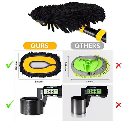 57'' Car Wash Brush with Long Handle Chenille Microfiber Car Wash Kit， Mitt Retractable Bent Pole Car Wash Brush for Cars RV Truck Boat (Yellow) - color: Yellow