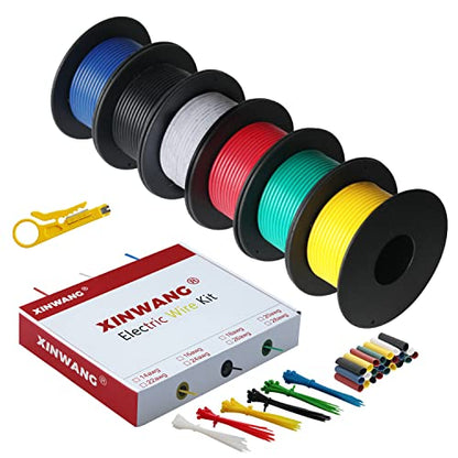 XINWANG 20 AWG Silicone Wire Kit, Tinned Copper, 6 Colors, 20 ft Each - size: 20 AWG (0.5 mm² / 6 M) - Silicone