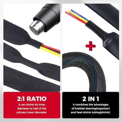 2 in 1 Heat Shrink Braided Sleeving Fabric Tubing 1/2"-22FT - size: 1/2"(12mm), style: 22FT