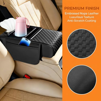 Car Center Console Armrest Pillow, 5-in-1 Armrest Box Cover with Cup Phone Holder & Storage Pocket Tissue Box, Multifunctional Auto Middle Console Arm Rest Protector, Universal Fit (Black) - color: Black