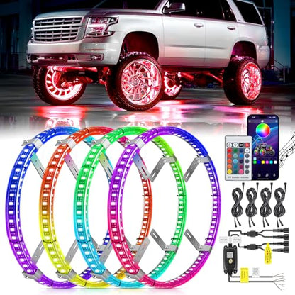 Nilight 4PCS 17.5inch Double Row LED Wheel Ring Light RGB with APP & Remote - color: RGB-Double Row, size: 17.5inch