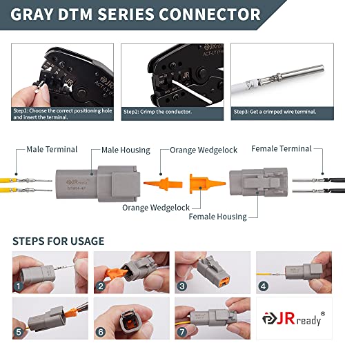 JRready ST6329-8 Deutsch DTM 8 Pin Connector(4 Sets), Size 20 Stamped Contacts 16-22 AWG for Harness Repair, Replacement, Automotive, Truck, Marine, Wiring Projects - size: 8 PIN