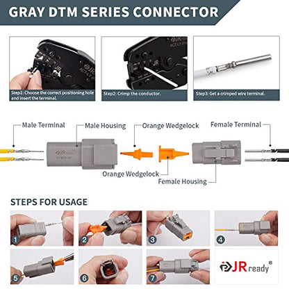 JRready ST6329-8 Deutsch DTM 8 Pin Connector(4 Sets), Size 20 Stamped Contacts 16-22 AWG for Harness Repair, Replacement, Automotive, Truck, Marine, Wiring Projects - size: 8 PIN
