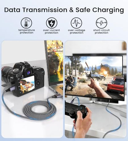 6.6FT Mini USB Cable Compatible with Garmin GPS, Canon/Nikon Camera, PS3 Controller, Blue Yeti Microphone, Texas Instruments Calculator, Gopro Hero, Dash Cam Two-Tone Braided Mini Cable - color: Black+White, size: 6.6FT