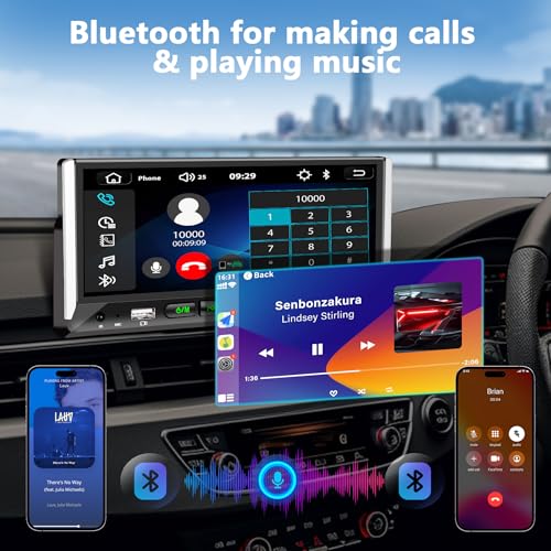 Single Din Car Stereo with Wireless Apple Carplay Android Auto 6.9'' Touchscreen 50W x 4 Output Car Radio bluetoothBackup Camera Mirror Link Navigation USB Type-C Fast Charging FM/AM EQ SWC