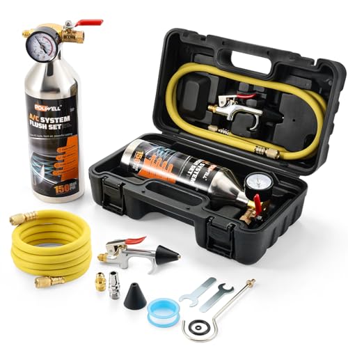 POLIWELL AC Flush Kit with 59" Nylon Hose, Stainless Steel Body & Flush Gun – For R134a/R12/R22/R404a/R406a/R410a – Fits Car AC Lines, Condenser, Evaporator (Solvent Not Included)