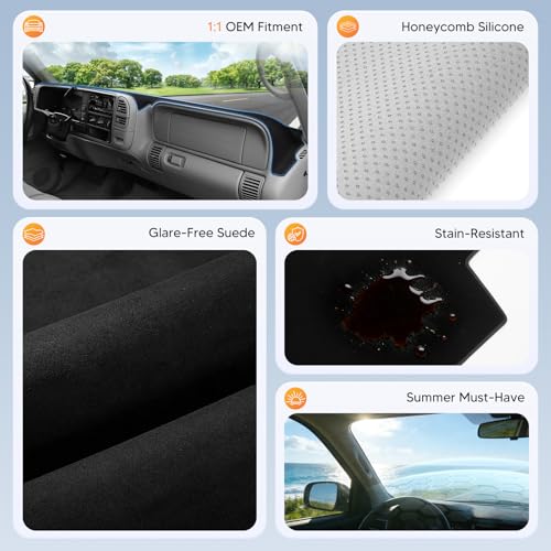 CARTIST Black Dash Cover for 1997-2000 Chevy Chevrolet Silverado&GMC C/K 1500 2500 3500,1997-1999 Tahoe Yukon Suburban Anti-Slip UV Protection Dashboard Cover Mat - color: 2)97-20 Silverado(Black)