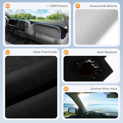 CARTIST Black Dash Cover for 1997-2000 Chevy Chevrolet Silverado&GMC C/K 1500 2500 3500,1997-1999 Tahoe Yukon Suburban Anti-Slip UV Protection Dashboard Cover Mat - color: 2)97-20 Silverado(Black)