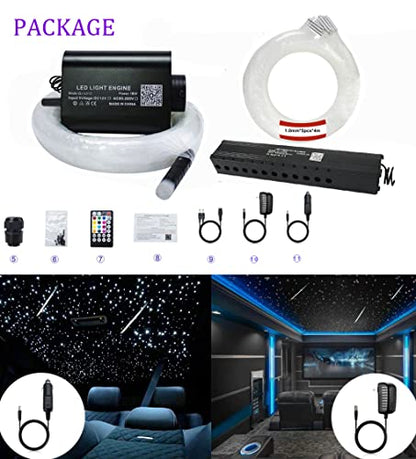 AZIMOM 16W Sound Activate 550pcs Fiber Optic Starlight Headliner Kit 0.03in 13.1ft Fiber Strands, Pure White Meteor Shooting Star Music Mode Remote APP Control Car Use Home Headliner Decor - size: 646pcs*0.03in*13.1ft