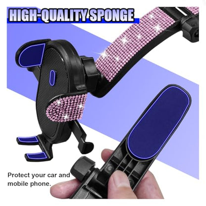 YoRise Bling Car Phone Holder, Rhinestone 360° Rotatable Auto Smartphone Stand with Adjustable Arm & Suction Cup Base, Vehicle Cellphone Bracket for Most Cars Windshield & Dashboard (Pink) - color: Pink