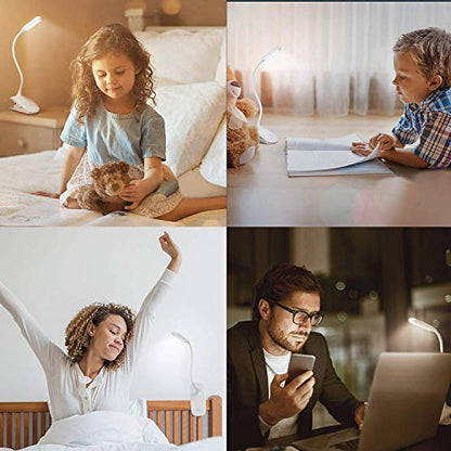 Led Clip Reading Book Light Daylight 16 LEDs USB Rechargeable Reading Lamp-3 Brightness,Touch Switch Bedside Book Light with Good Eye Protection Brightness (White)