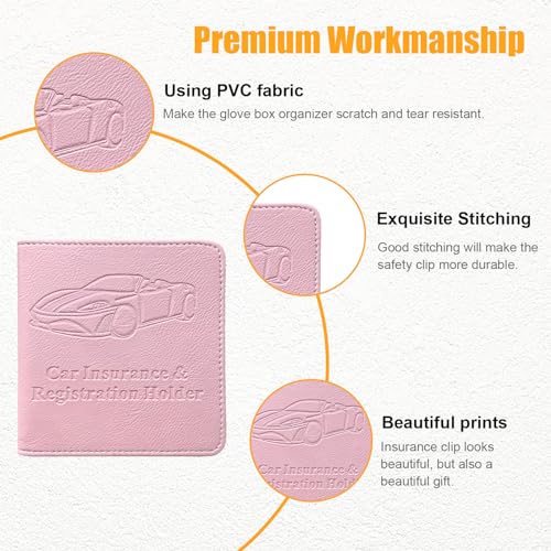 Kewucn Car Registration and Insurance Card Holder, Premium Leather Glove Box Organizer, Magnetic Closure Auto Document Holder for Driver License and Cards, Perfect for Most Cars - color: Small-Pink