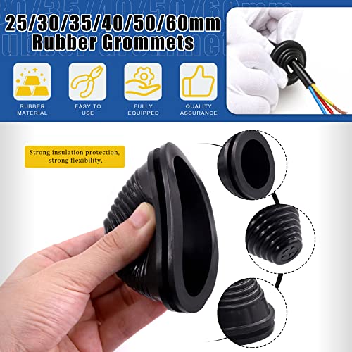 Glarks 26Pcs 6 Sizes Rubber Grommets Assortment Kit, 25mm/30mm/35mm/40mm/50mm/60mm Drill Hole Grommets Wire Protection Firewall Hole Plug for Wire, Plug, Plumbing