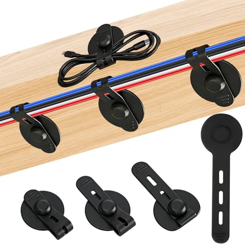 12Pcs Silicone Cable Straps, Self Adhesive Cable Management Under Desk, Reusable Cable Clip, Wire Organizers for Cords, Cord Holder for Home, Kitchen, Office, Bedroom, Car (Black)