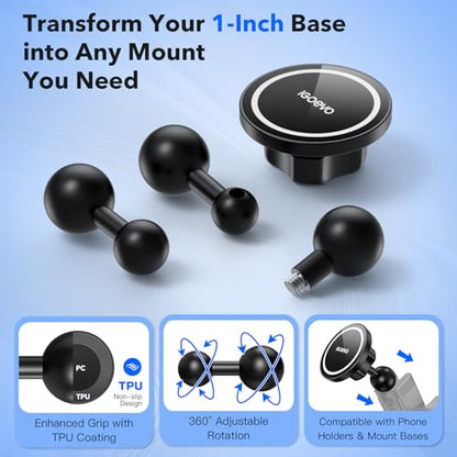 1-Inch (B Size) Ball Adapter Kit for RAM Mounts – Includes 20mm Ball Adapter, 17mm Ball Adapter, 1/4"-20 Stud, and Magnetic Phone Holder - size: 1 inch ball to 1/4" Screw/Magsafe/20mm/17mm ball