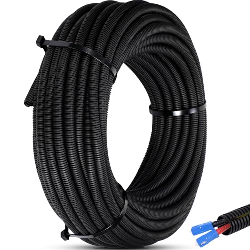 Sasylvia 1'' X 30 ft Split Wire Loom Cord Protector Tubing Split Conduit Protector Tubing Convoluted Tube Flexible Electrical Wire Cover Protective Sleeves(Black) - size: 1" x 30 ft