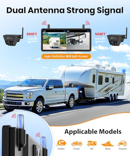 AUTO-VOX 2 Solar Backup Camera Wireless for RVs, Flexible Monitoring - size: 7.2" Dual Cam