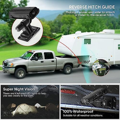 ASHATA Reverse Hitch Camera, 1080P Backup Camera with Magnetic and Adhesive Base, Motion Voice Detection, for RV Truck Trailer