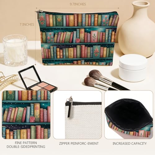Book Lovers Gifts Makeup Bag, Bookshelf Cosmetic Bags Travel Organizer Bag - color: Multicolor 014