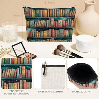 Book Lovers Gifts Makeup Bag, Bookshelf Cosmetic Bags Travel Organizer Bag - color: Multicolor 014