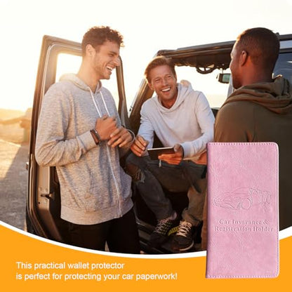 Kewucn Car Registration and Insurance Holder, Leather Auto Glove Box Organizer with Magnetic Shut, Vehicle Compartment Accessories Case for Cards, Driver License & Essential Documents - color: Large-Pink