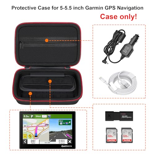 RAIALL Hard GPS Case for 5-5.5 inch Garmin Drive 52/53, DriveSmart 55, Garmin zūmo XT, dezl OTR500, zumo 396 LMT-S GPS Navigation System, Mesh Pocket for Car Charger and USB Cable, Black