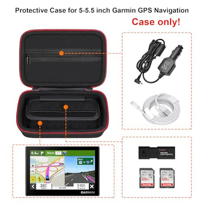 RAIALL Hard GPS Case for 5-5.5 inch Garmin Drive 52/53, DriveSmart 55, Garmin zūmo XT, dezl OTR500, zumo 396 LMT-S GPS Navigation System, Mesh Pocket for Car Charger and USB Cable, Black