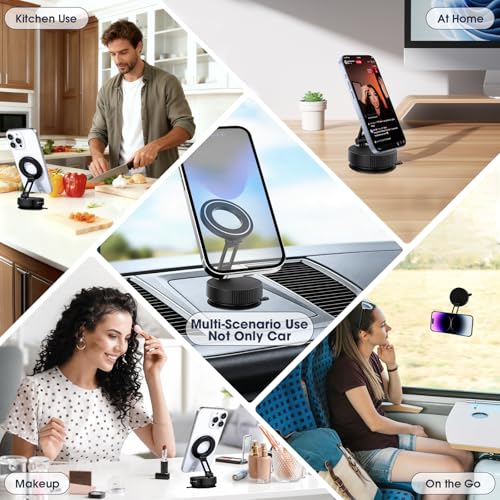 LifetimeWarranty Strong Magnetic Car Phone Holder, 360°Adjustable Car Mount w/ Vacuum Suction,Pocket Size Strong Magnetic Suction Phone Mount for Dashboard and Windshield, Compatible with iPhone 12-17 - color: Black