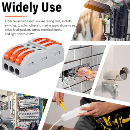 Greencycle Lever Wire Connectors 3 in 3 Out, Quick Push-in Wire Connectors for Electrical Wiring, Reusable Compact Wire Connectors for 28–12 AWG Cables, Inline Splice Cable Connectors,180PCS - size: 180PCS, style: 3IN 3OUT