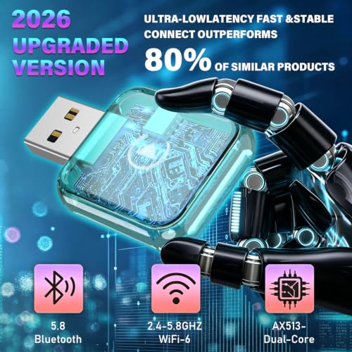 Wireless Carplay Adapter for iPhone Latest Upgrade，Play Plug & Play